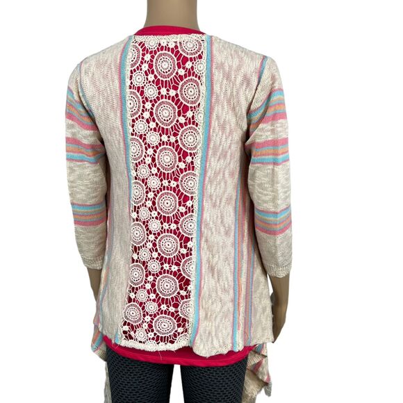 Maurices Womens Cardigan Sweater Crochet Back Striped Fringed Open Front Medium - Picture 4 of 9